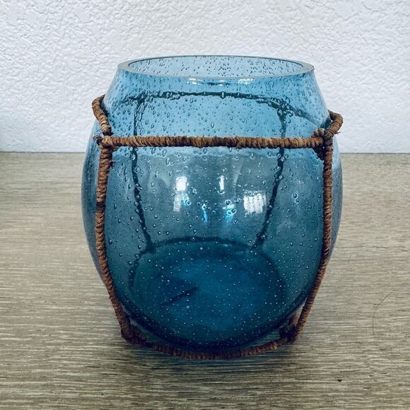 Blue Tinted Glass Candle Holder Jar Vase - Picture 2 of 3